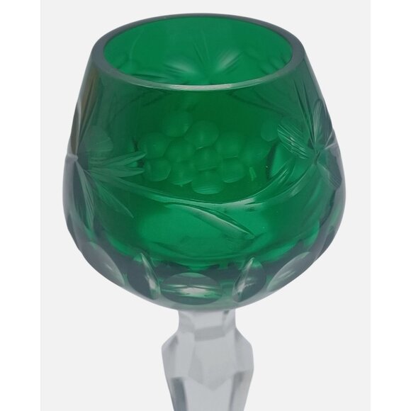 Lausitzer Grapes & Vines Cut To Clear Cordial Glasses Set Of 3 Emerald Green Ame - Picture 12 of 12